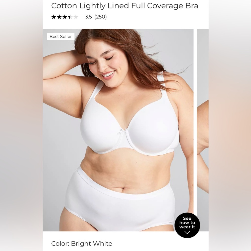 White Cacique lightly lined full coverage bra.